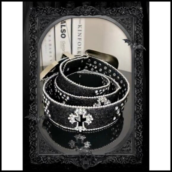 Rhinestone Studded Leather Belt Western Gothic Punk Rock Y2K Accessory main image 6
